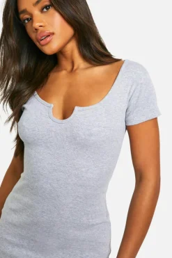 Bodycon Dresses*boohoo Basic Rib Notch Mini Dress grey marl
