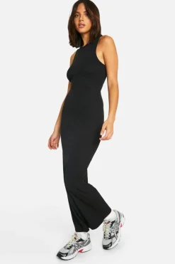 Bodycon Dresses*boohoo Basic Rib Racer Neck Maxi Dress black
