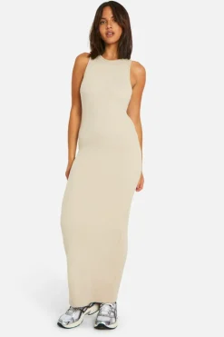 Bodycon Dresses*boohoo Basic Rib Racer Neck Maxi Dress stone