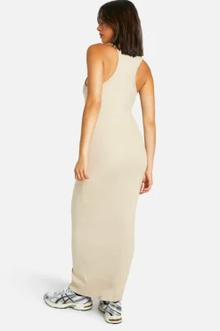 Bodycon Dresses*boohoo Basic Rib Racer Neck Maxi Dress stone