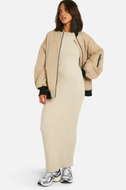Bodycon Dresses*boohoo Basic Rib Racer Neck Maxi Dress stone