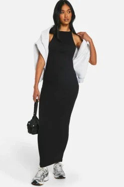 Bodycon Dresses*boohoo Basic Rib Racer Neck Maxi black