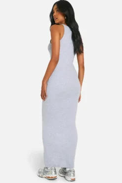 Bodycon Dresses*boohoo Basic Rib Racer Neck Maxi grey marl