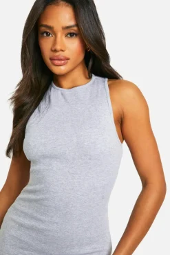 Bodycon Dresses*boohoo Basic Rib Racer Neck Mini grey marl