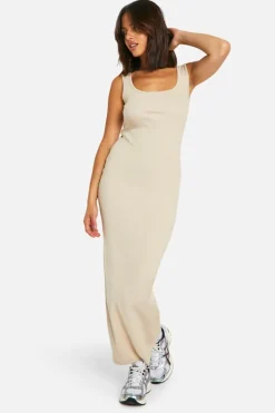 Bodycon Dresses*boohoo Basic Rib Scoop Maxi Dress stone