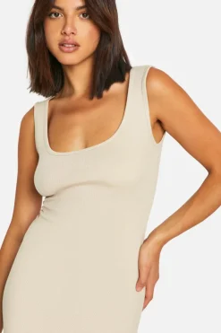 Bodycon Dresses*boohoo Basic Rib Scoop Maxi Dress stone