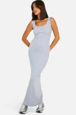 Bodycon Dresses*boohoo Basic Rib Scoop Maxi Dress grey marl