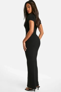 Bodycon Dresses|Maxi Dresses*boohoo Basic Rib Short Sleeve Maxi Dress black