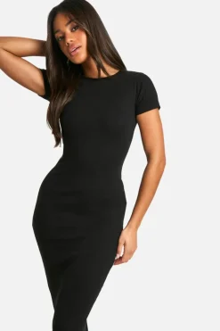 Bodycon Dresses|Maxi Dresses*boohoo Basic Rib Short Sleeve Maxi Dress black