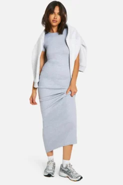 Bodycon Dresses|Maxi Dresses*boohoo Basic Rib Short Sleeve Maxi grey marl