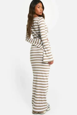 Maxi Dresses|Long Sleeve Dresses*boohoo Basic Rib Stripe Square Neck Maxi neutral