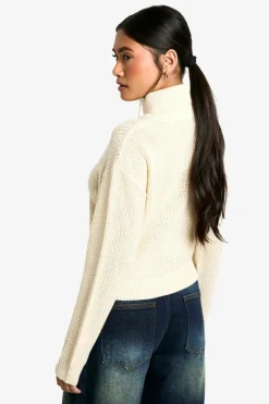 Jumpers|Knitwear*boohoo Basic Roll Neck Crop Jumper stone