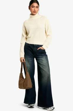 Jumpers|Knitwear*boohoo Basic Roll Neck Crop Jumper stone