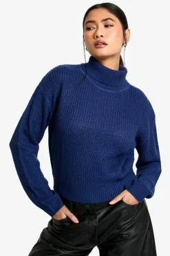 Jumpers*boohoo Basic Roll Neck Crop Jumper navy