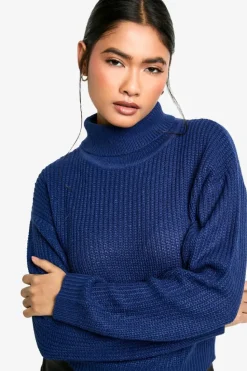 Jumpers*boohoo Basic Roll Neck Crop Jumper navy