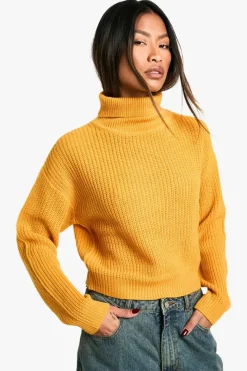Jumpers|Up To 80% Off Winter Warmers*boohoo Basic Roll Neck Crop Jumper mustard