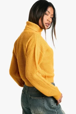 Jumpers|Up To 80% Off Winter Warmers*boohoo Basic Roll Neck Crop Jumper mustard