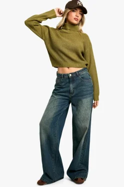 Jumpers|Jumpers & Cardigans*boohoo Basic Roll Neck Crop Jumper khaki