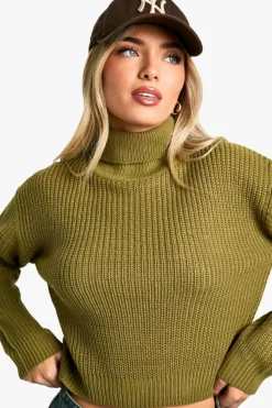 Jumpers|Jumpers & Cardigans*boohoo Basic Roll Neck Crop Jumper khaki