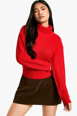 Jumpers|Jumpers & Cardigans*boohoo Basic Roll Neck Crop Jumper red