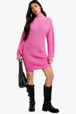 Mini Dresses|Jumper Dresses*boohoo Basic Roll Neck Jumper Dress pink