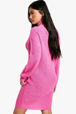 Mini Dresses|Jumper Dresses*boohoo Basic Roll Neck Jumper Dress pink