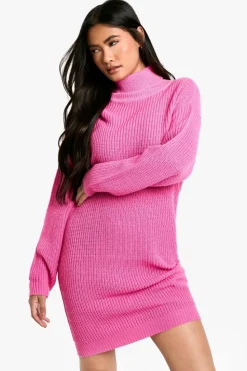 Mini Dresses|Jumper Dresses*boohoo Basic Roll Neck Jumper Dress pink