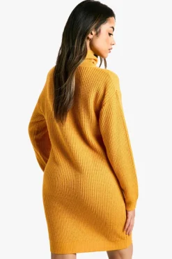 Jumper Dresses|Jumper Dresses*boohoo Basic Roll Neck Jumper Dress mustard