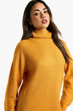 Jumper Dresses|Jumper Dresses*boohoo Basic Roll Neck Jumper Dress mustard