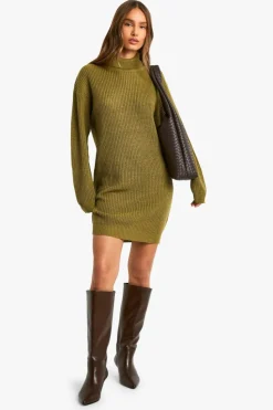 Jumper Dresses|Jumper Dresses*boohoo Basic Roll Neck Jumper Dress khaki