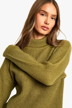 Jumper Dresses|Jumper Dresses*boohoo Basic Roll Neck Jumper Dress khaki