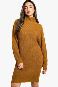 Mini Dresses|Jumper Dresses*boohoo Basic Roll Neck Jumper Dress camel