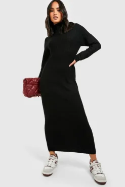 Jumper Dresses|Jumper Dresses*boohoo Basic Roll Neck Midaxi Knitted Dress black
