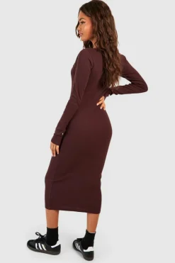 Midi Dresses*boohoo Basic Square Neck Midi Dress chocolate
