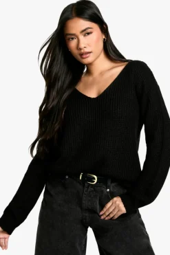 Jumpers*boohoo Basic V Neck Jumper black