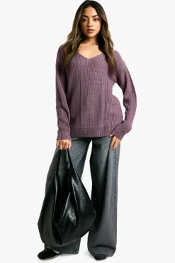 Jumpers*boohoo Basic V Neck Jumper purple