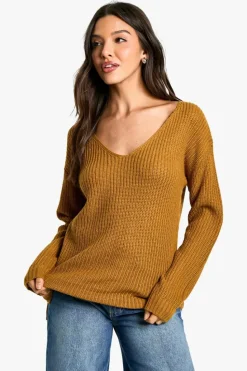 Jumpers*boohoo Basic V Neck Jumper camel