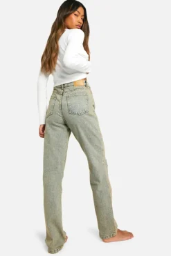 Up To 80% Off Winter Warmers|Denim*boohoo Basics 30 Inch Leg Wash High Waisted Straight Leg Ripped Knee Jeans sand
