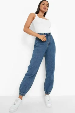 Up To 80% Off Winter Warmers|Boohoo Basics*boohoo Basics High Waisted Boyfriend Jogger Jeans mid blue