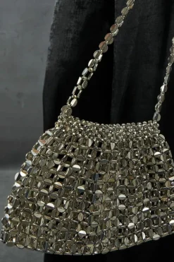 Handbags*MissPap Beaded Embellished Grab Bag silver