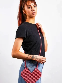 Cross-Body Bags*SVNX Beaded Heart Crossbody Bag in Vintage Pink Bright Pink