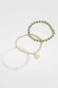 Bracelets*boohoo Beaded Pearl Bracelet Pack gold