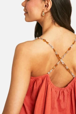 Smock Dresses*boohoo Beaded Strap Linen Look Mini Dress rust