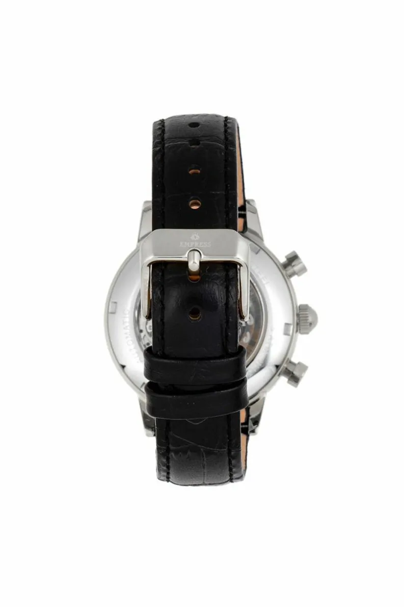 Watches*Empress Beatrice Automatic Skeleton Dial Leather-Band Watch with Day & Date Silver