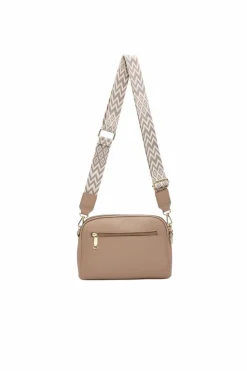 Handbags*Kitise Bee Accent Double Zippered Compartments Crossbody Bag With Canvas Strap Light Sand
