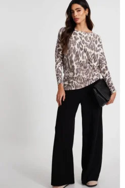 Jumpers*Quiz Knit Leopard Print Jumper Beige