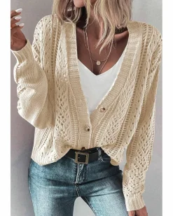 Cardigans*Azura Exchange Open Knit Drop Shoulder Sweater Cardigan Beige