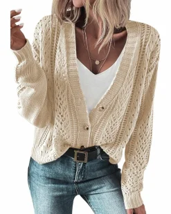 Cardigans*Azura Exchange Open Knit Drop Shoulder Sweater Cardigan Beige