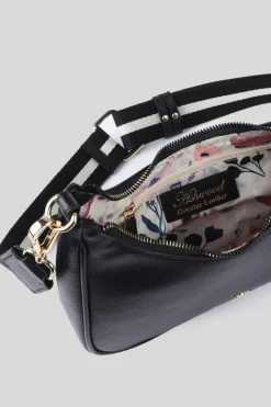 Handbags|Cross-Body Bags*Ashwood Leather Bella Toscana' Real Leather Crossbody Bag with Webbing Strap Black