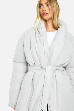 Up To 80% Off Winter Warmers|Puffer Jackets*boohoo Belted Duvet Puffer Coat slate grey